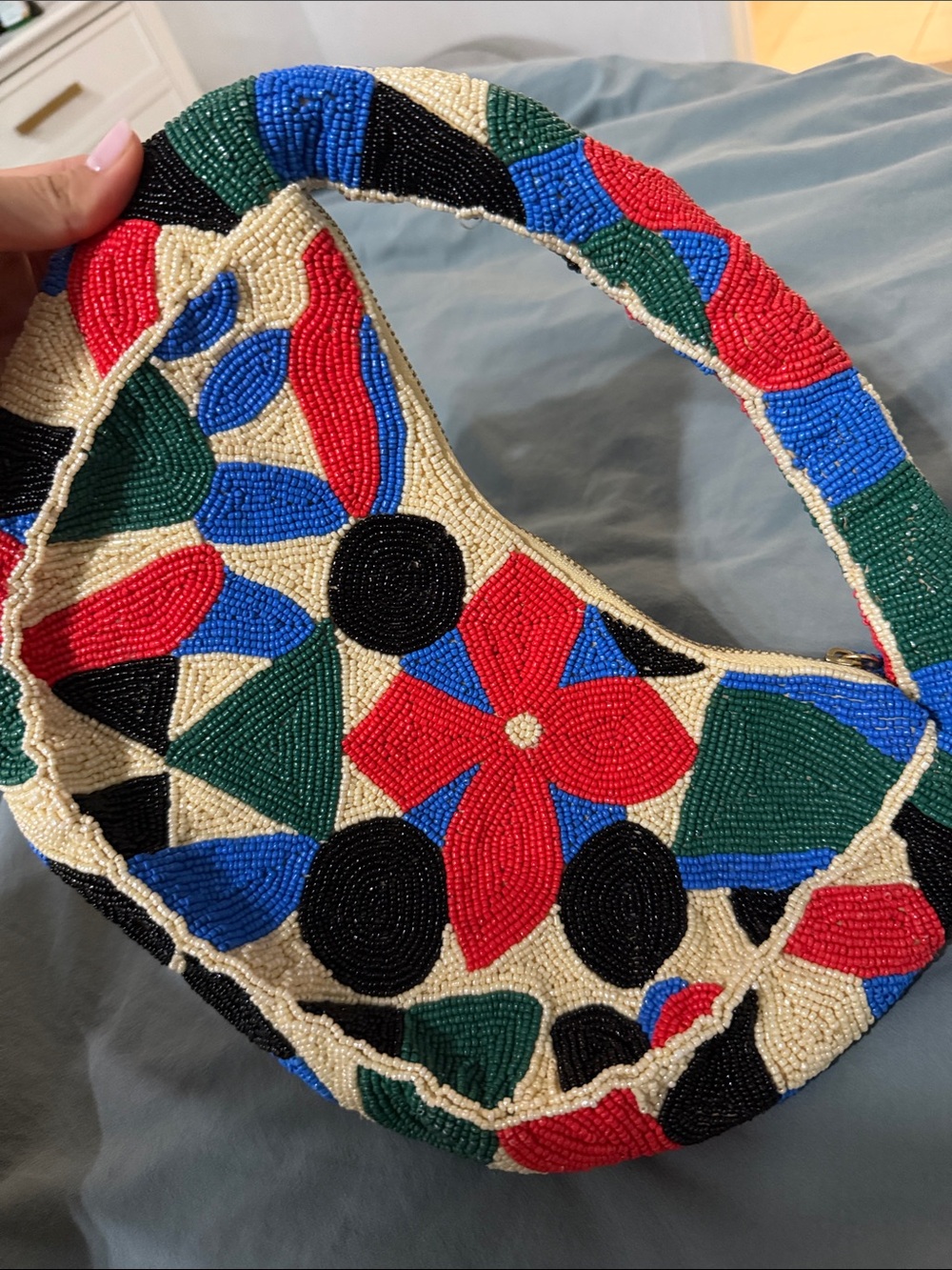 Maeve Beaded Floral Bag in Red, Blue, Green, Black & Cream - Picture 3 of 7